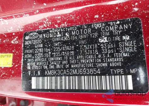 2021 Hyundai Kona Limited from USA, damaged, VIN KM8K3CA52MU693854